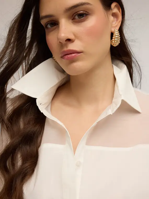 Camicia con inserti in organza Donna, Bianco