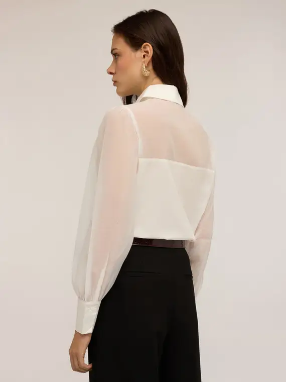 Camicia con inserti in organza Donna, Bianco miniatura 2