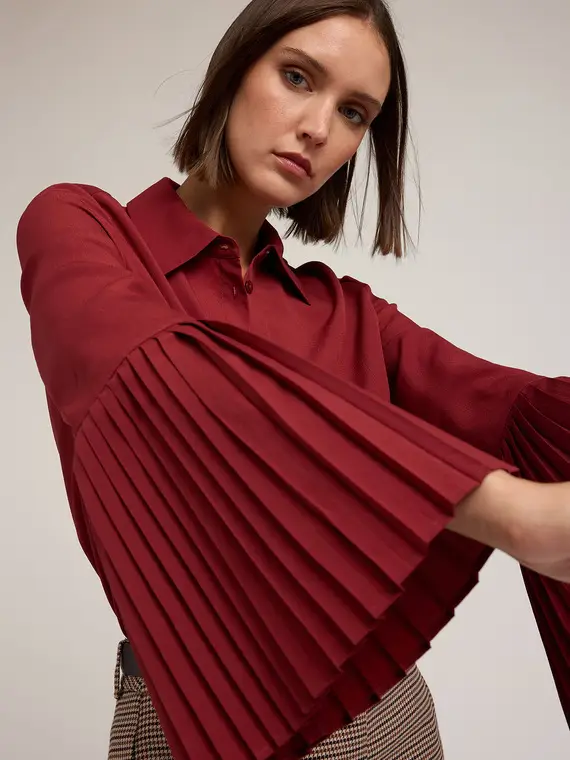 Camicia con maniche plissé Donna, Bordeaux