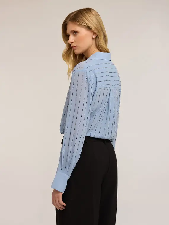 Camicia con micro borchie Donna, Azzurro miniatura 2