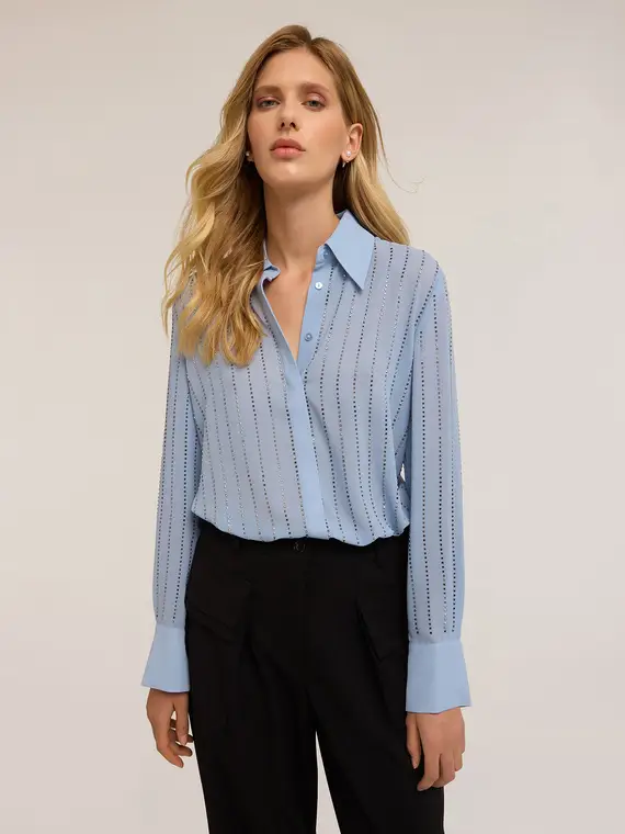 Camicia con micro borchie Donna, Azzurro miniatura 3