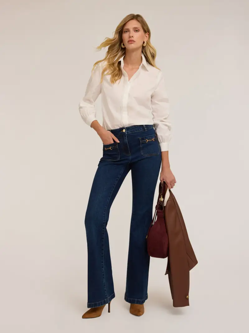 Camicia con ricami di canottiglie Donna, Bianco