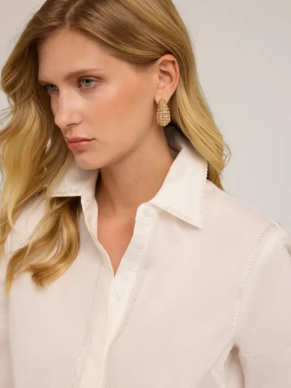 Camicia con ricami di canottiglie Donna, Bianco miniatura 3