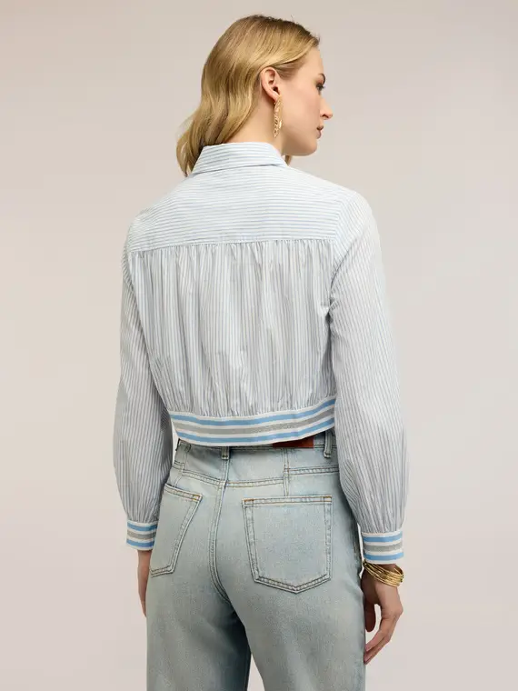 Camicia cropped a righe Donna, Azzurro miniatura 2