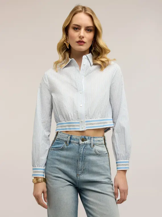 Camicia cropped a righe Donna, Azzurro