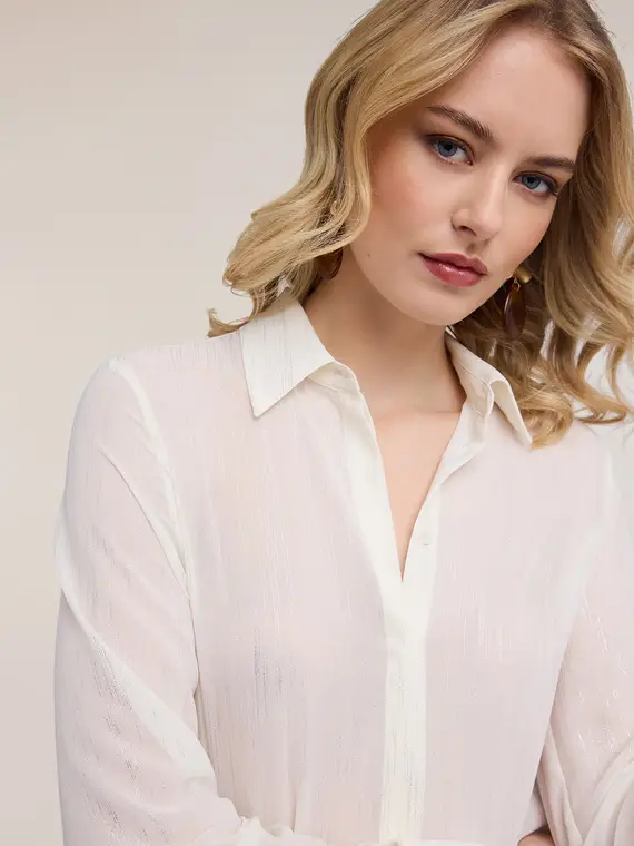 Camicia in chiffon fil coupé Donna, Bianco miniatura 3