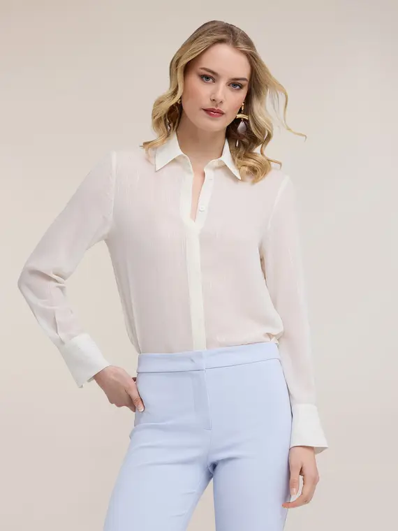 Camicia in chiffon fil coupé Donna, Bianco