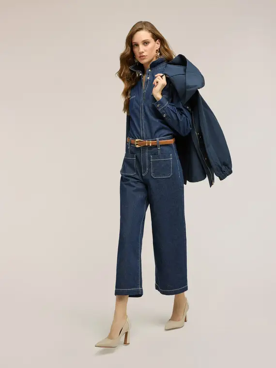 Camicia in denim con tasche Donna, Blu