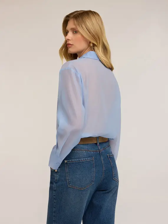 Camicia in organza con tasche Donna, Azzurro miniatura 2