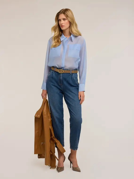 Camicia in organza con tasche Donna, Azzurro