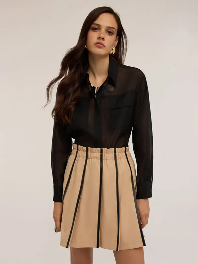 Camicia in organza con tasche Donna, Nero