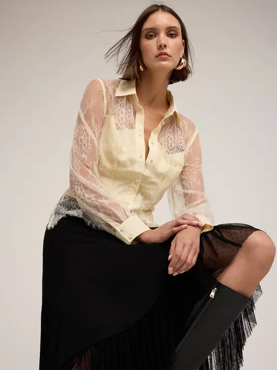 Camicia in pizzo Donna, Beige