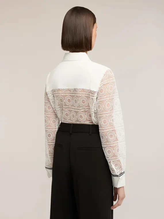 Camicia in pizzo macramé con bande a contrasto Donna, Bianco miniatura 2