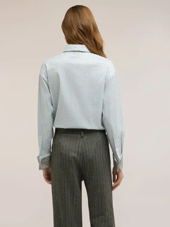 Camicia in popeline a righe con cravatta Donna, Azzurro miniatura 2