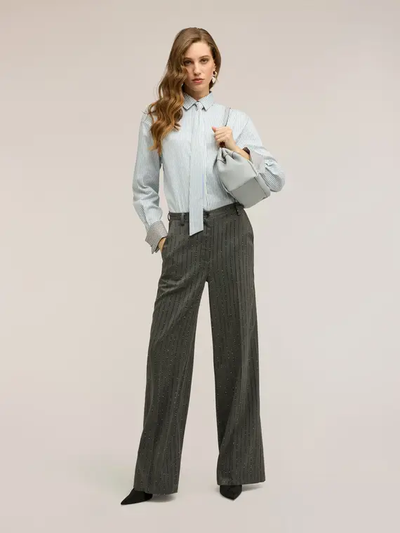 Camicia in popeline a righe con cravatta Donna, Azzurro miniatura 3