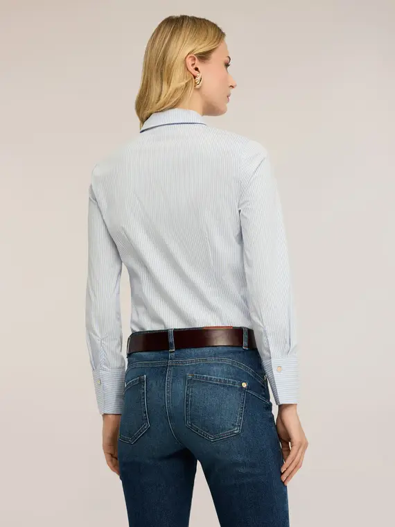 Camicia in popeline a righe Donna, Azzurro miniatura 2