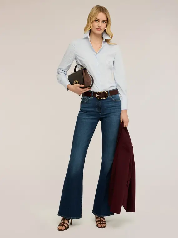 Camicia in popeline a righe Donna, Azzurro miniatura 3