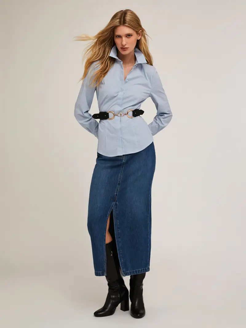 Motivi Camicia in popeline a righe Donna, Azzurro, Taglia 38