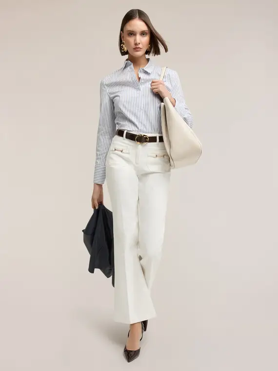 Camicia in popeline a righe Donna, Blu miniatura 3