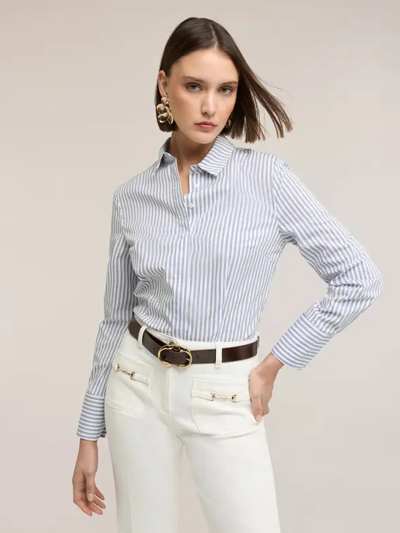 Camicia in popeline a righe Donna, Blu