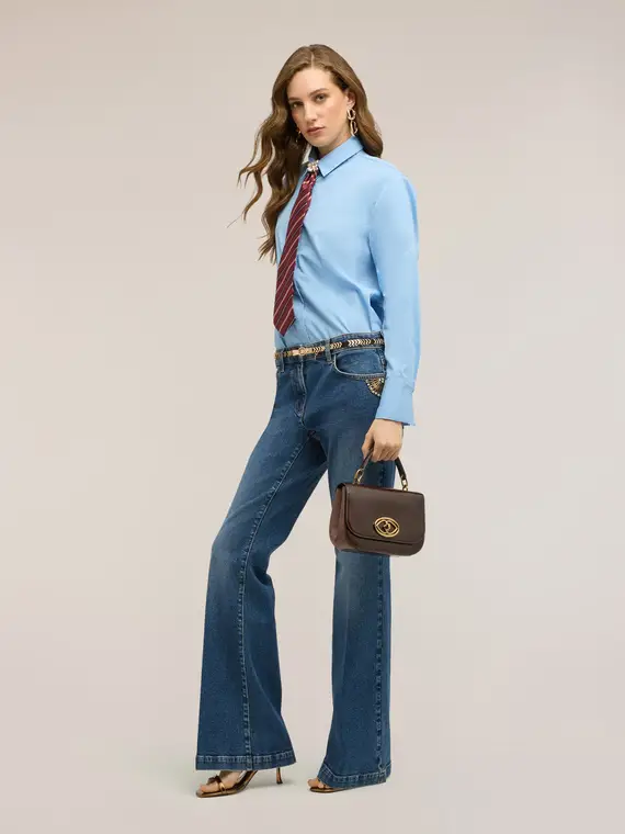 Camicia in popeline con cravatta Donna, Azzurro miniatura 3