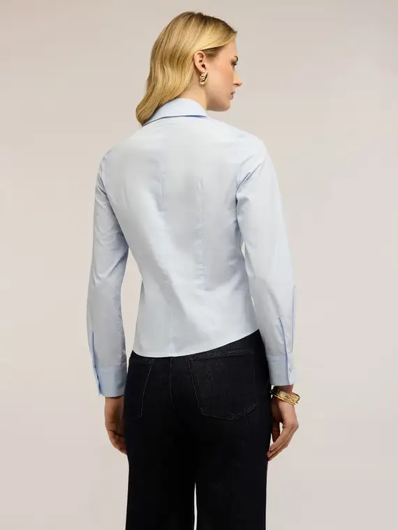 Camicia in popeline con nodo Donna, Azzurro miniatura 2
