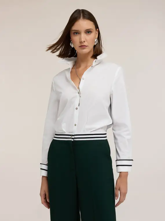 Camicia in popeline con polsini decorati Donna, Bianco miniatura 3