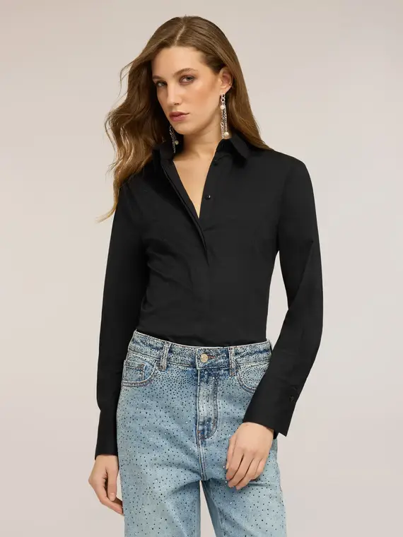 Camicia in popeline di cotone Donna, Nero miniatura 3