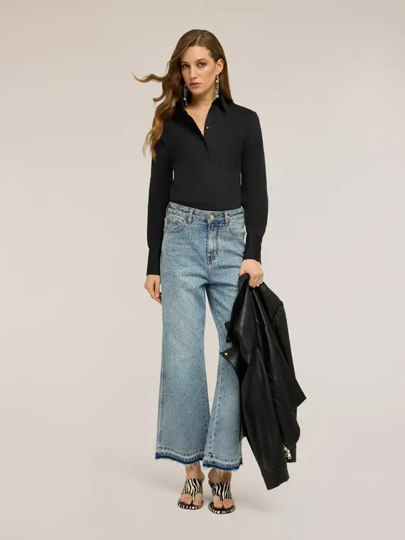 Camicia in popeline di cotone Donna, Nero