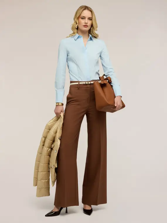 Camicia in popeline di misto cotone Donna, Azzurro miniatura 3