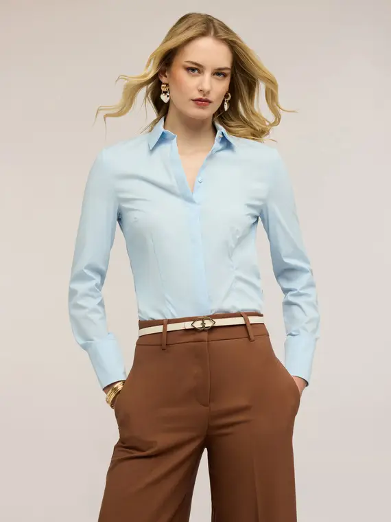 Camicia in popeline di misto cotone Donna, Azzurro