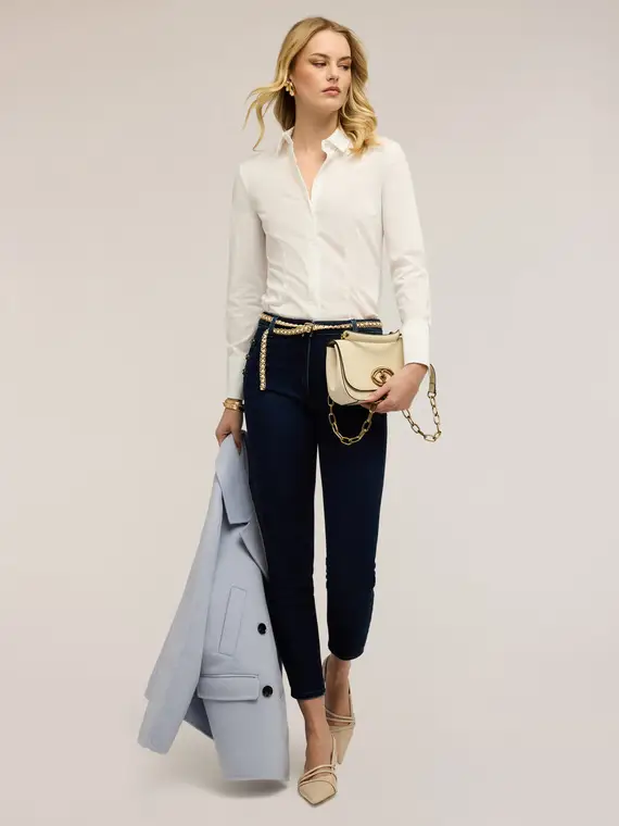 Camicia in popeline di misto cotone Donna, Bianco miniatura 3