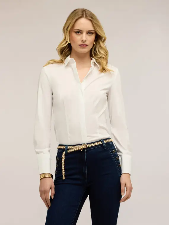 Camicia in popeline di misto cotone Donna, Bianco