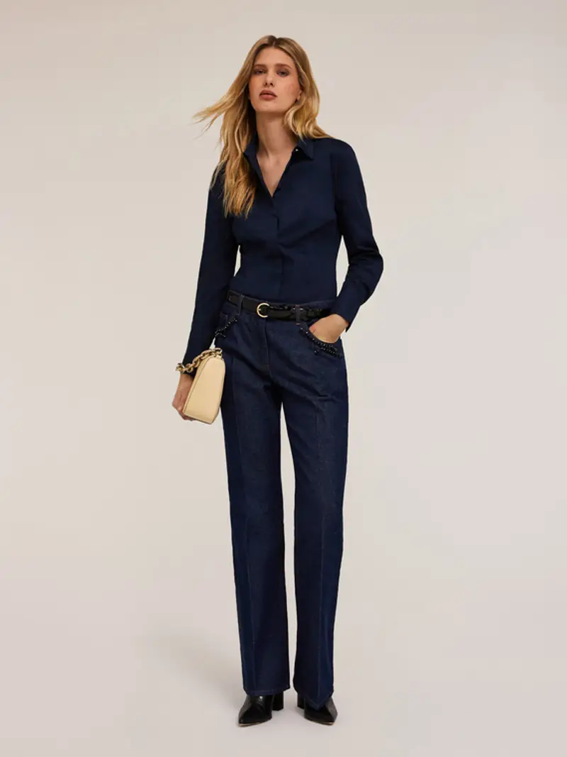 Motivi Camicia in popeline Donna, Blu, Taglia 36