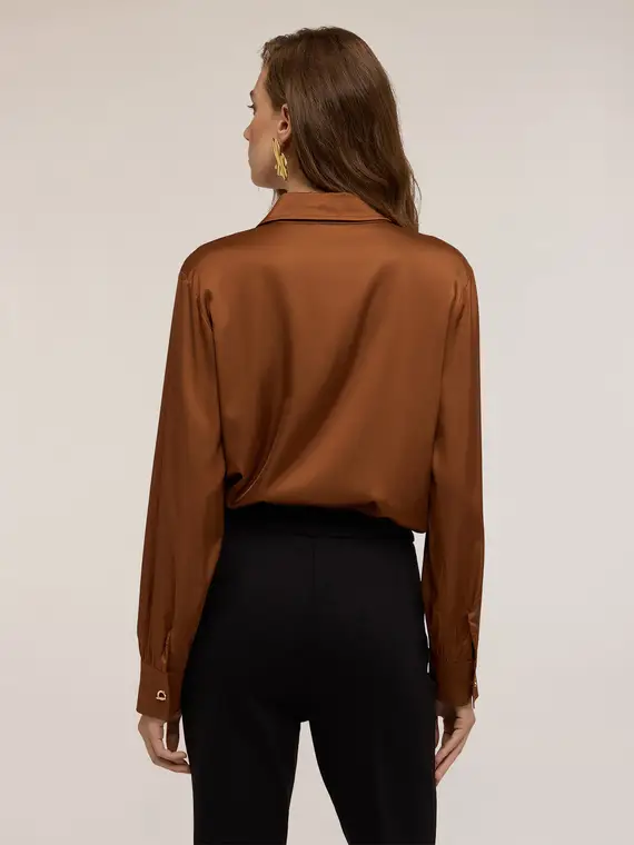 Camicia in raso con occhielli Donna, Marrone miniatura 2