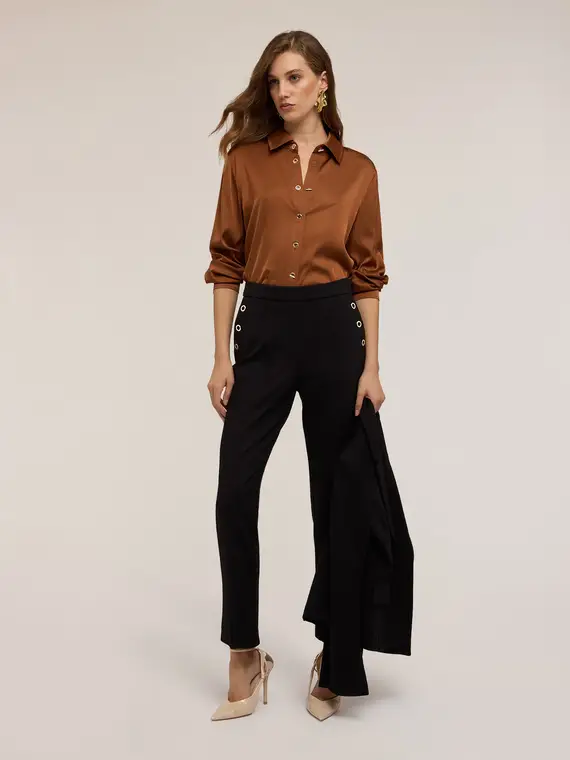 Camicia in raso con occhielli Donna, Marrone miniatura 3