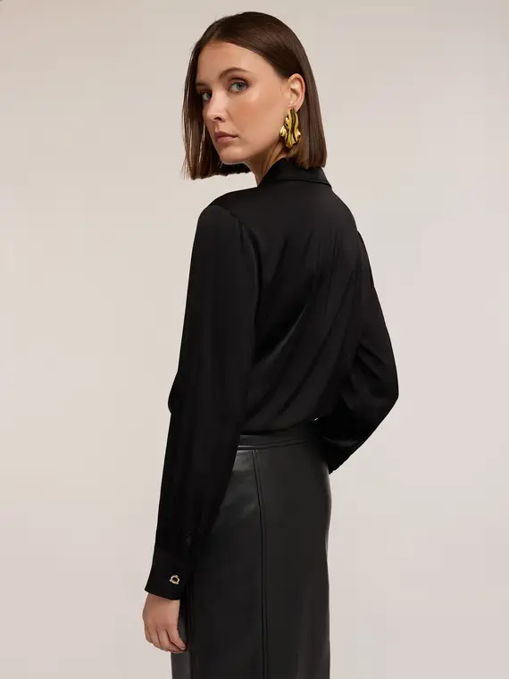 Camicia in raso con occhielli Donna, Nero miniatura 2