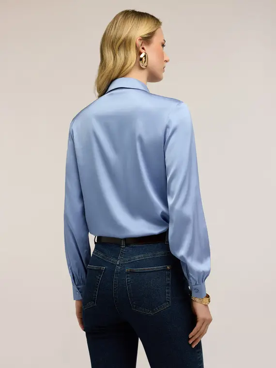 Camicia in raso di viscosa Donna, Azzurro miniatura 2