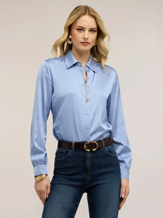Camicia in raso di viscosa Donna, Azzurro miniatura 3