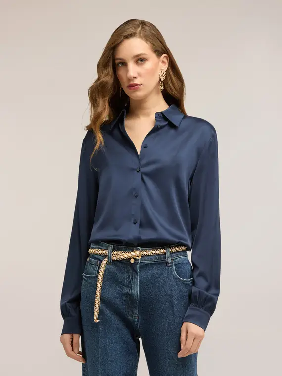 Camicia in raso di viscosa Donna, Blu miniatura 3