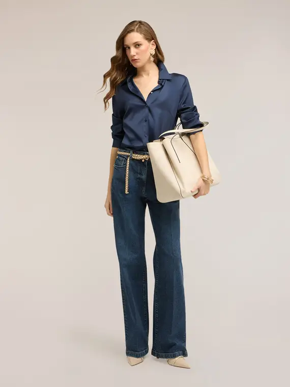 Camicia in raso di viscosa Donna, Blu