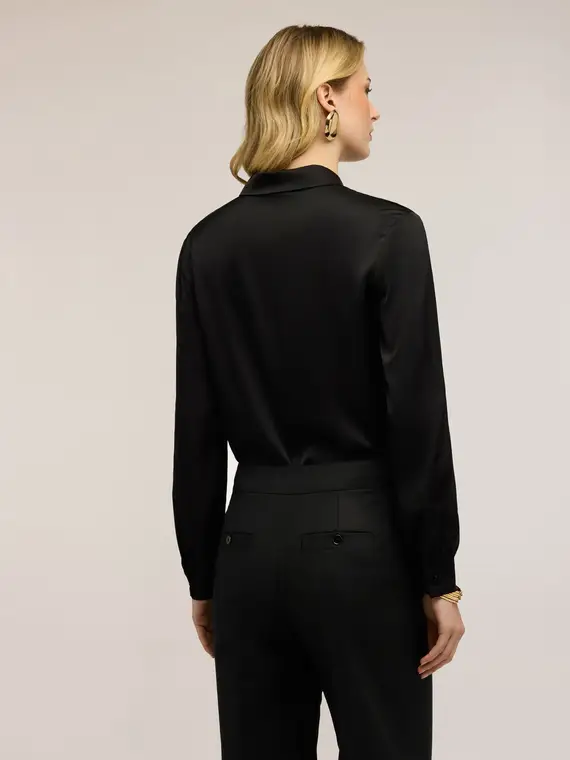 Camicia in raso di viscosa Donna, Nero miniatura 2