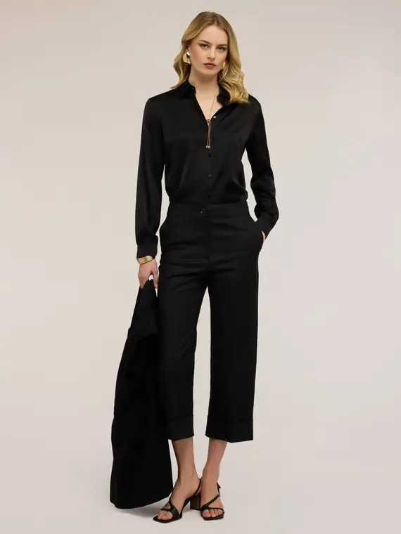 Camicia in raso di viscosa Donna, Nero miniatura 3