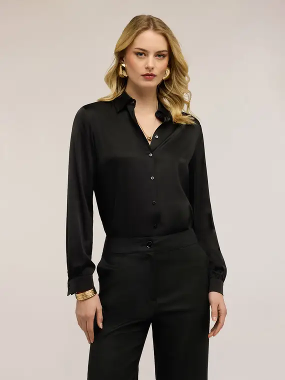 Camicia in raso di viscosa Donna, Nero