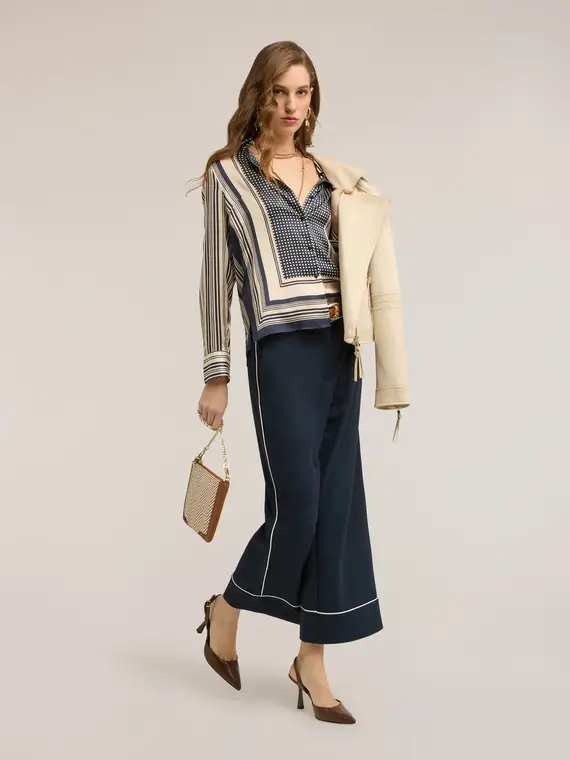 Camicia in raso fantasia foulard Donna, Blu miniatura 3