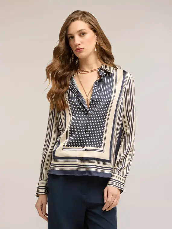 Camicia in raso fantasia foulard Donna, Blu