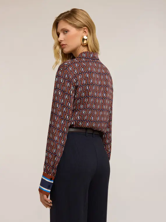 Camicia in raso fantasia geometrica Donna, Bordeaux miniatura 2