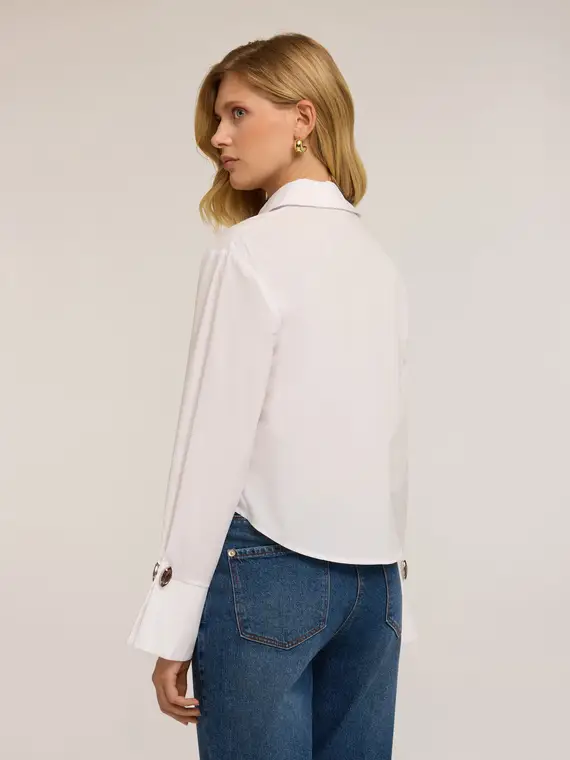 Camicia over con pietre Donna, Bianco miniatura 2