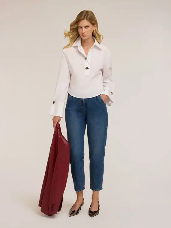 Camicia over con pietre Donna, Bianco miniatura 3