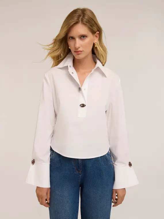 Camicia over con pietre Donna, Bianco